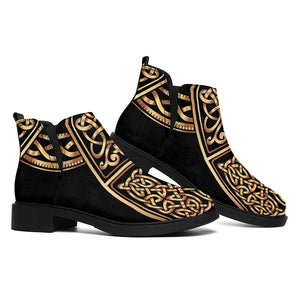 Gold Celtic Knot Cross Print Flat Ankle Boots