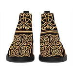 Gold Celtic Knot Cross Print Flat Ankle Boots