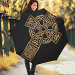Gold Celtic Knot Cross Print Foldable Umbrella