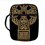 Gold Celtic Knot Cross Print Front Pocket Bible Bag