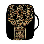 Gold Celtic Knot Cross Print Front Pocket Bible Bag