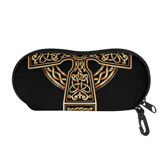 Gold Celtic Knot Cross Print Glasses Case