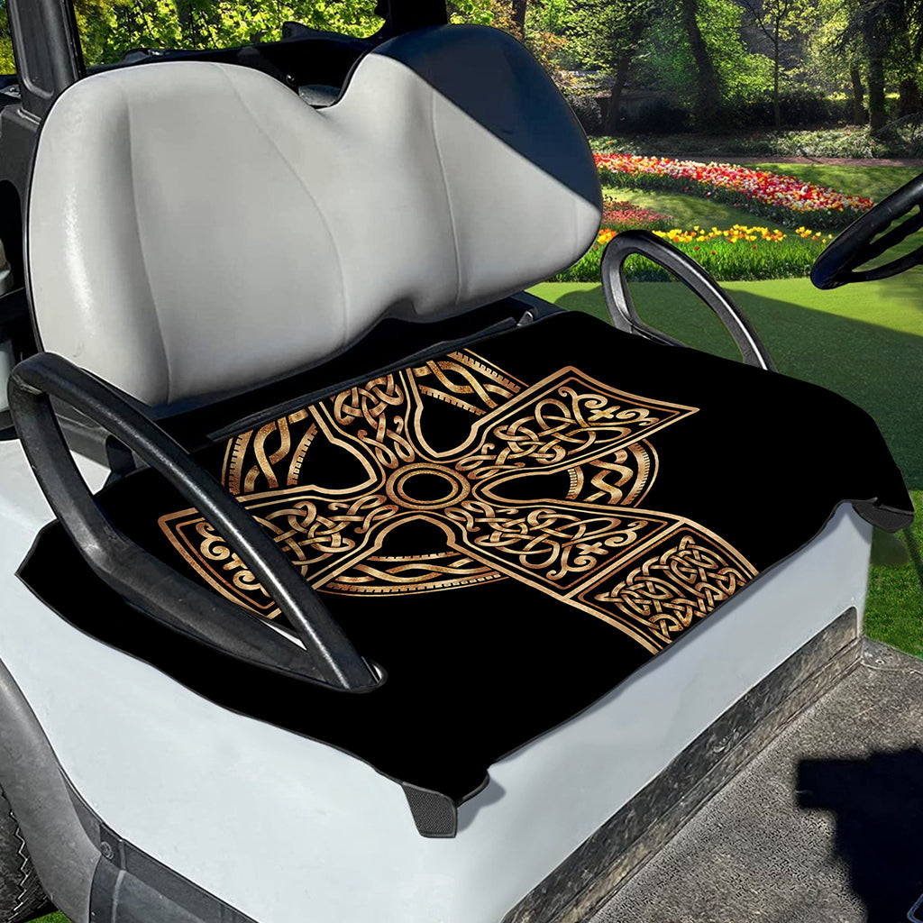 Gold Celtic Knot Cross Print Golf Cart Seat Cover