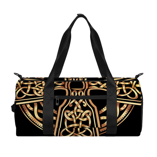 Gold Celtic Knot Cross Print Gym Bag