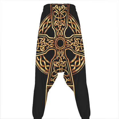 Gold Celtic Knot Cross Print Hammer Pants