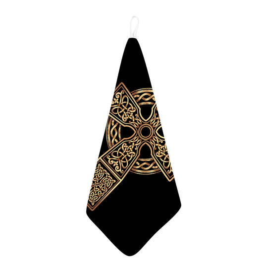 Gold Celtic Knot Cross Print Hand Towel