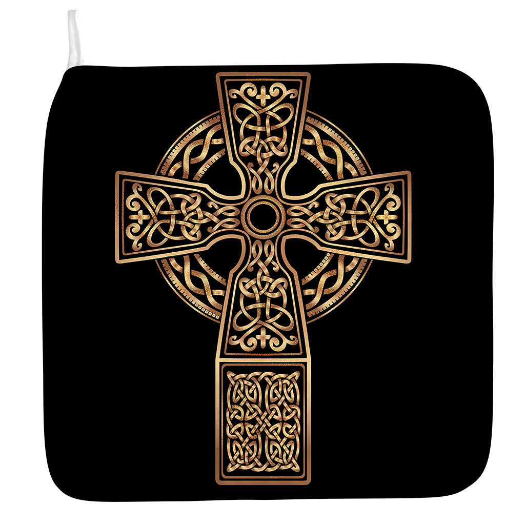 Gold Celtic Knot Cross Print Hand Towel