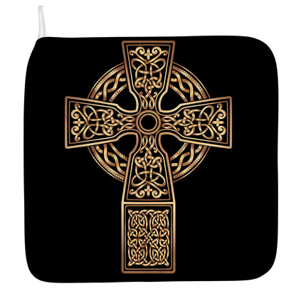 Gold Celtic Knot Cross Print Hand Towel