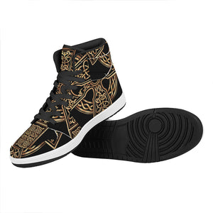 Gold Celtic Knot Cross Print High Top Leather Sneakers