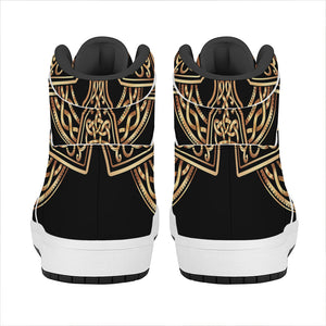 Gold Celtic Knot Cross Print High Top Leather Sneakers