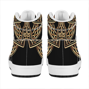 Gold Celtic Knot Cross Print High Top Leather Sneakers