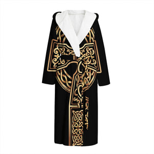 Gold Celtic Knot Cross Print Hooded Bathrobe