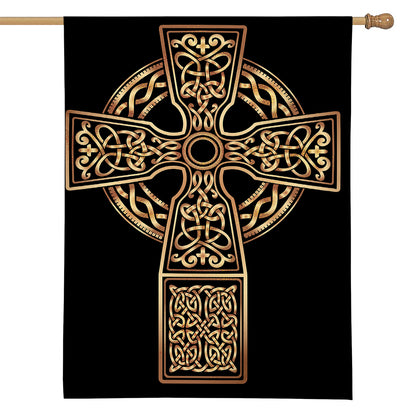 Gold Celtic Knot Cross Print House Flag