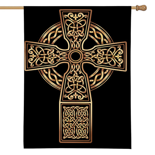 Gold Celtic Knot Cross Print House Flag