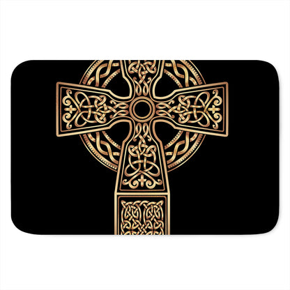 Gold Celtic Knot Cross Print Indoor Door Mat
