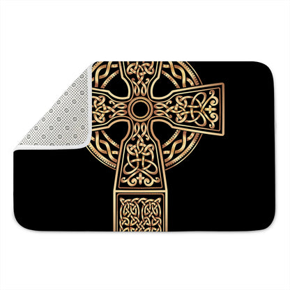 Gold Celtic Knot Cross Print Indoor Door Mat