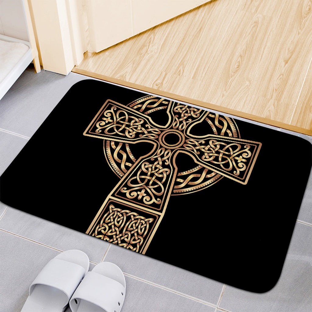 Gold Celtic Knot Cross Print Indoor Door Mat