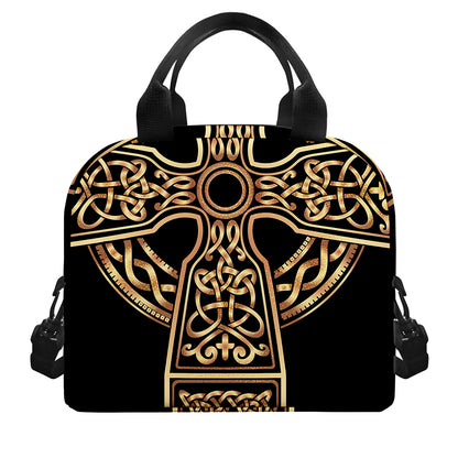 Gold Celtic Knot Cross Print Insulated Lunch Bag