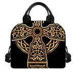 Gold Celtic Knot Cross Print Insulated Lunch Bag