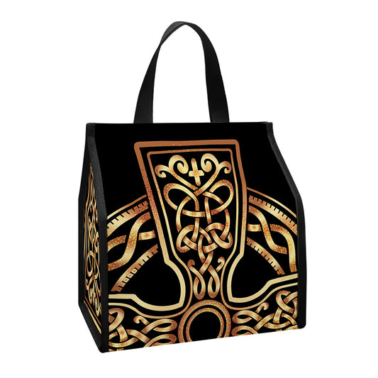 Gold Celtic Knot Cross Print Insulated Lunch Tote