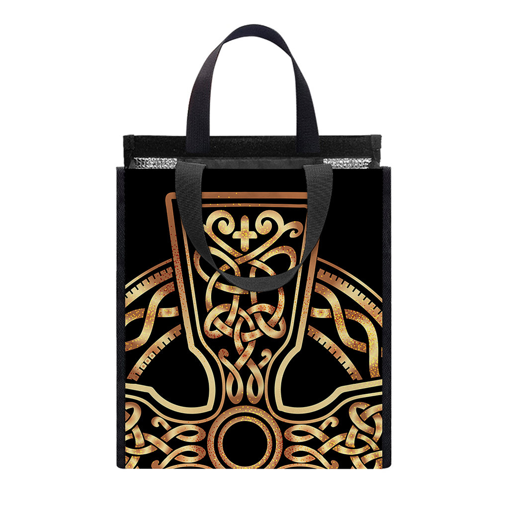 Gold Celtic Knot Cross Print Insulated Lunch Tote