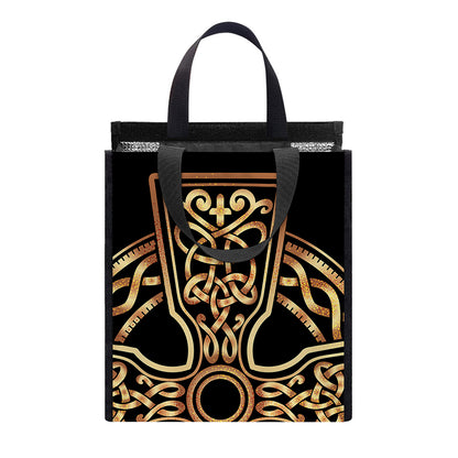 Gold Celtic Knot Cross Print Insulated Lunch Tote