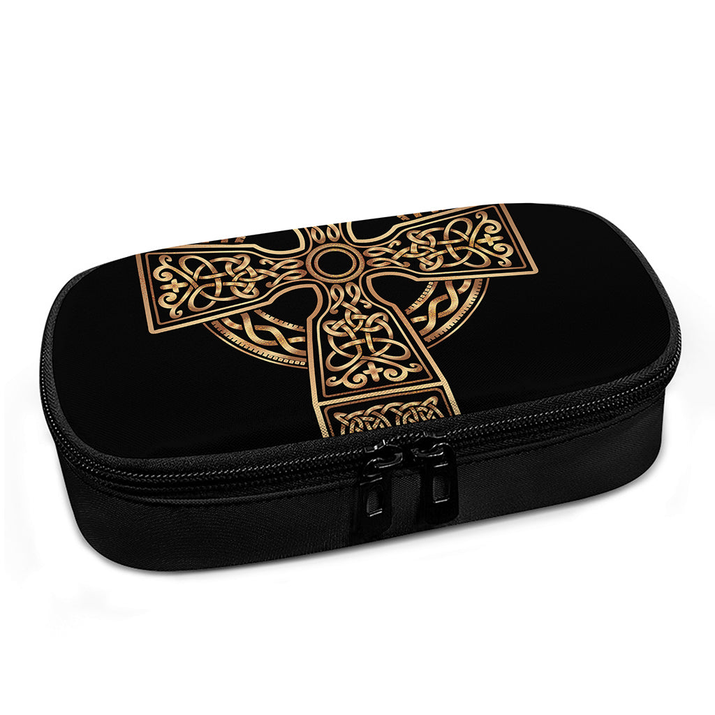 Gold Celtic Knot Cross Print Insulin Cooler Travel Case