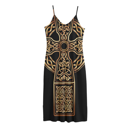 Gold Celtic Knot Cross Print Jersey Midi Cami Dress