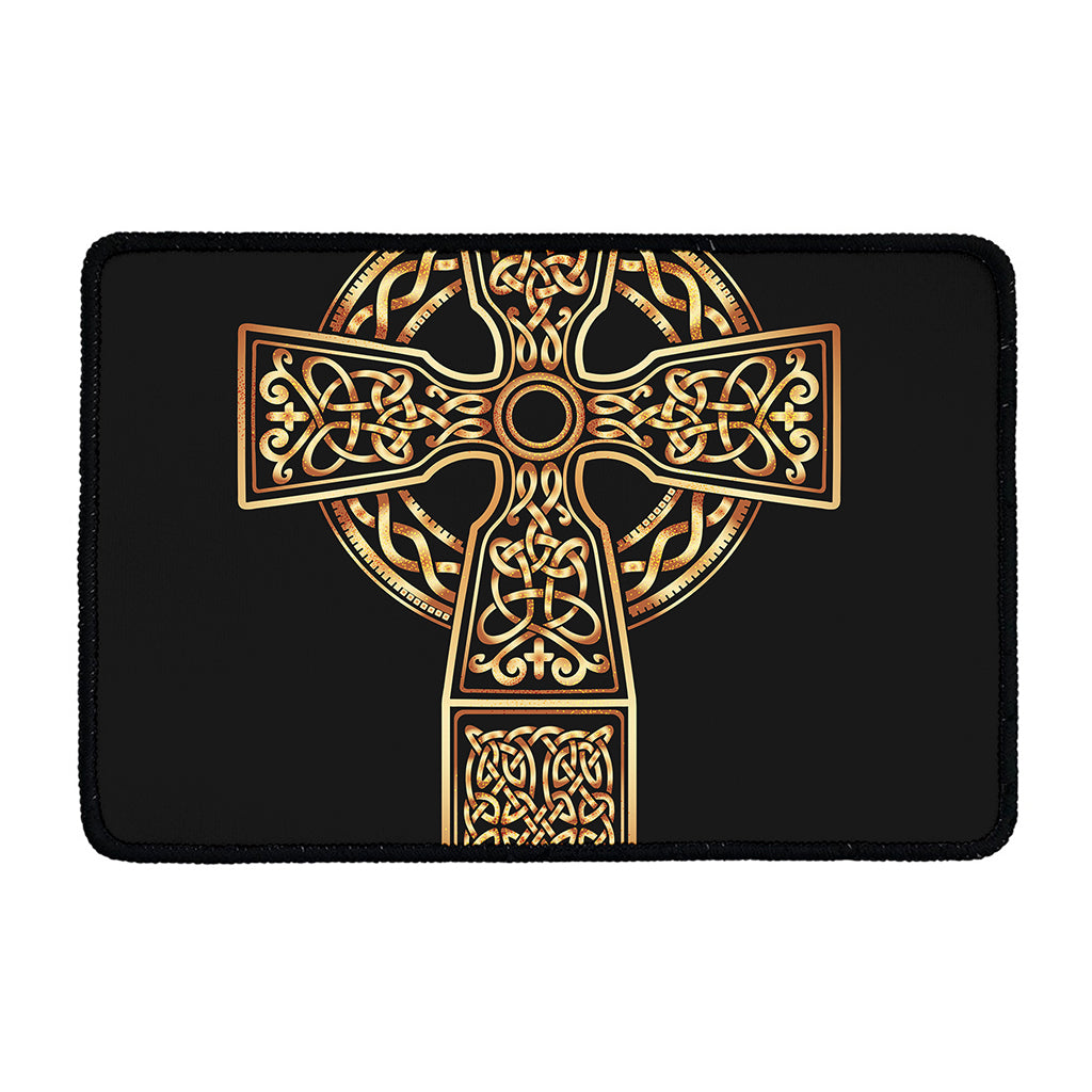 Gold Celtic Knot Cross Print Kitchen Mat