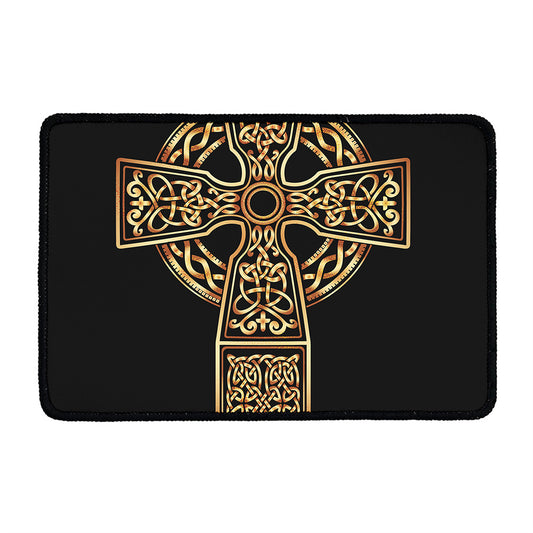 Gold Celtic Knot Cross Print Kitchen Mat