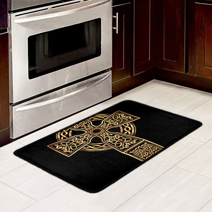 Gold Celtic Knot Cross Print Kitchen Mat