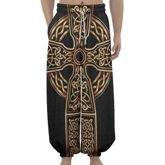 Gold Celtic Knot Cross Print Lantern Pants
