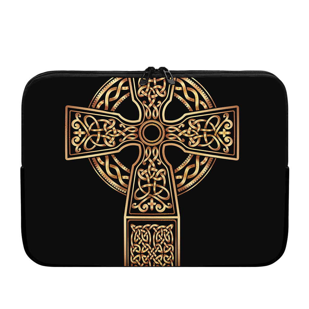 Gold Celtic Knot Cross Print Laptop Sleeve