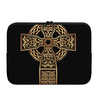 Gold Celtic Knot Cross Print Laptop Sleeve