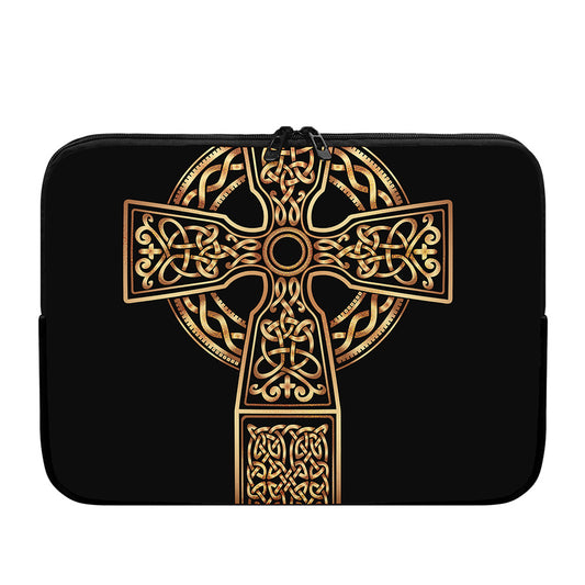 Gold Celtic Knot Cross Print Laptop Sleeve