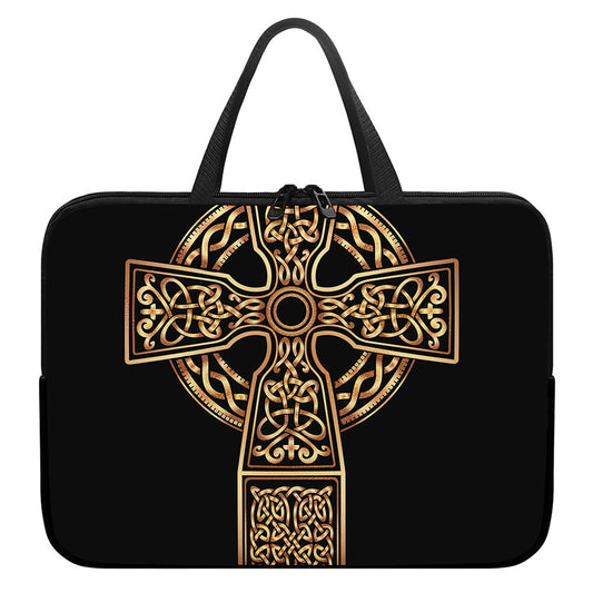Gold Celtic Knot Cross Print Laptop Sleeve With Handle