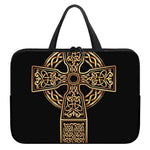 Gold Celtic Knot Cross Print Laptop Sleeve With Handle