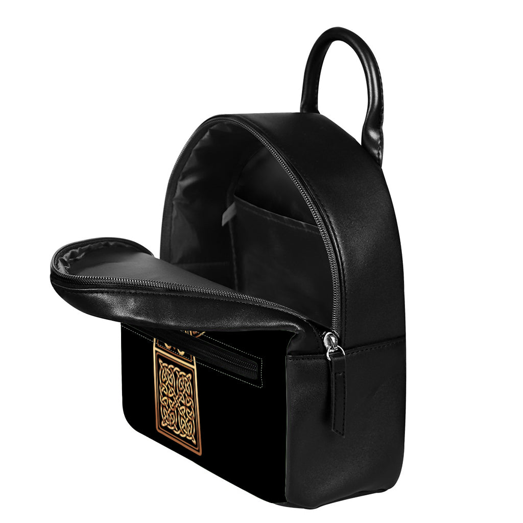 Gold Celtic Knot Cross Print Leather Backpack