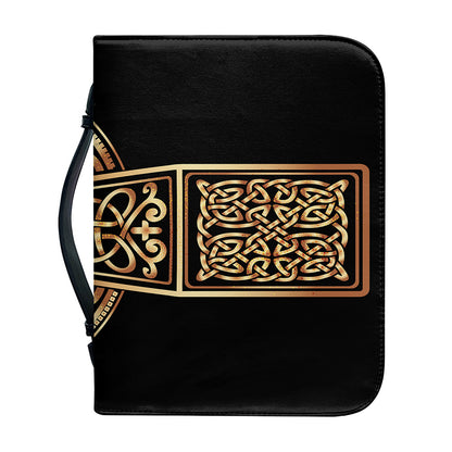 Gold Celtic Knot Cross Print Leather Bible Cover