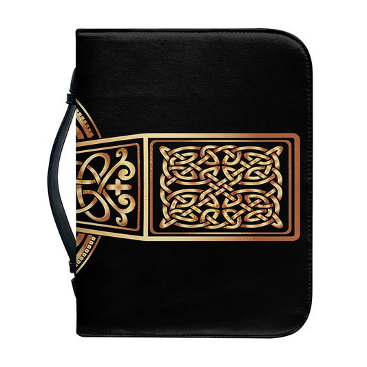 Gold Celtic Knot Cross Print Leather Bible Cover