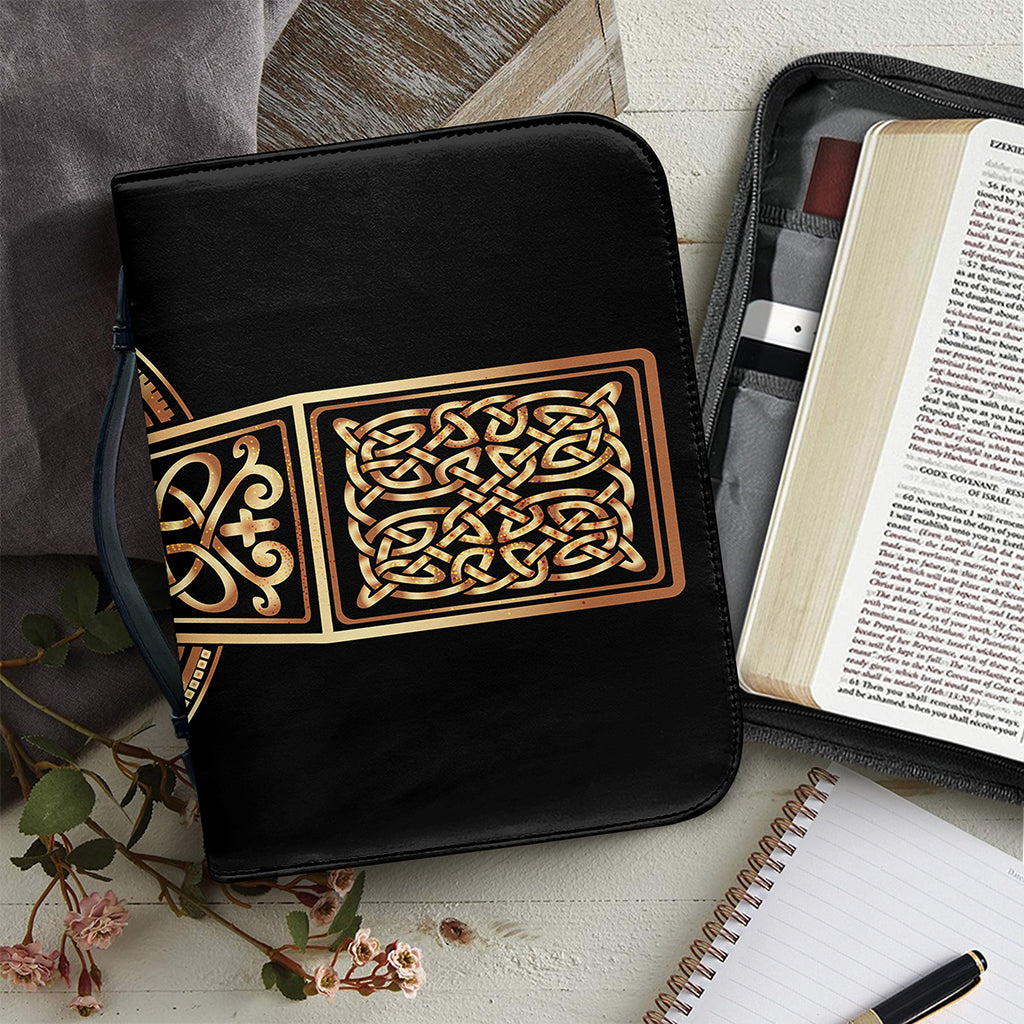 Gold Celtic Knot Cross Print Leather Bible Cover