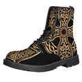 Gold Celtic Knot Cross Print Lace-Up Boots