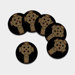 Gold Celtic Knot Cross Print Leather Coaster Set