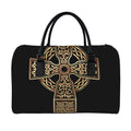 Gold Celtic Knot Cross Print Leather Duffel Bag