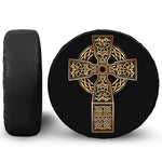 Gold Celtic Knot Cross Print Leather Spare Tire Cover