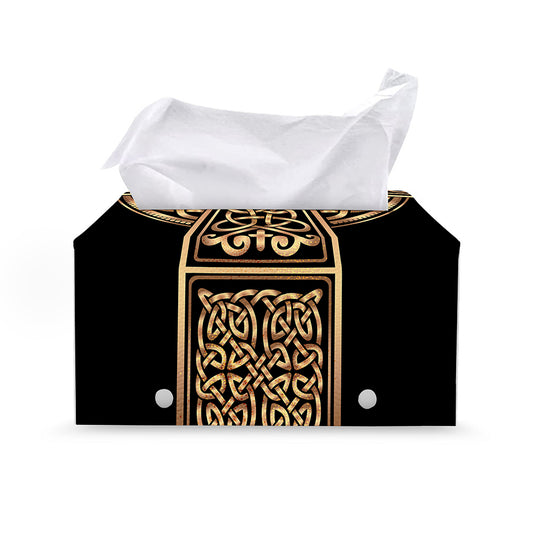 Gold Celtic Knot Cross Print Leather Tissue Box Cover