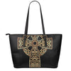 Gold Celtic Knot Cross Print Leather Tote Bag