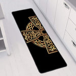 Gold Celtic Knot Cross Print Long Kitchen Mat