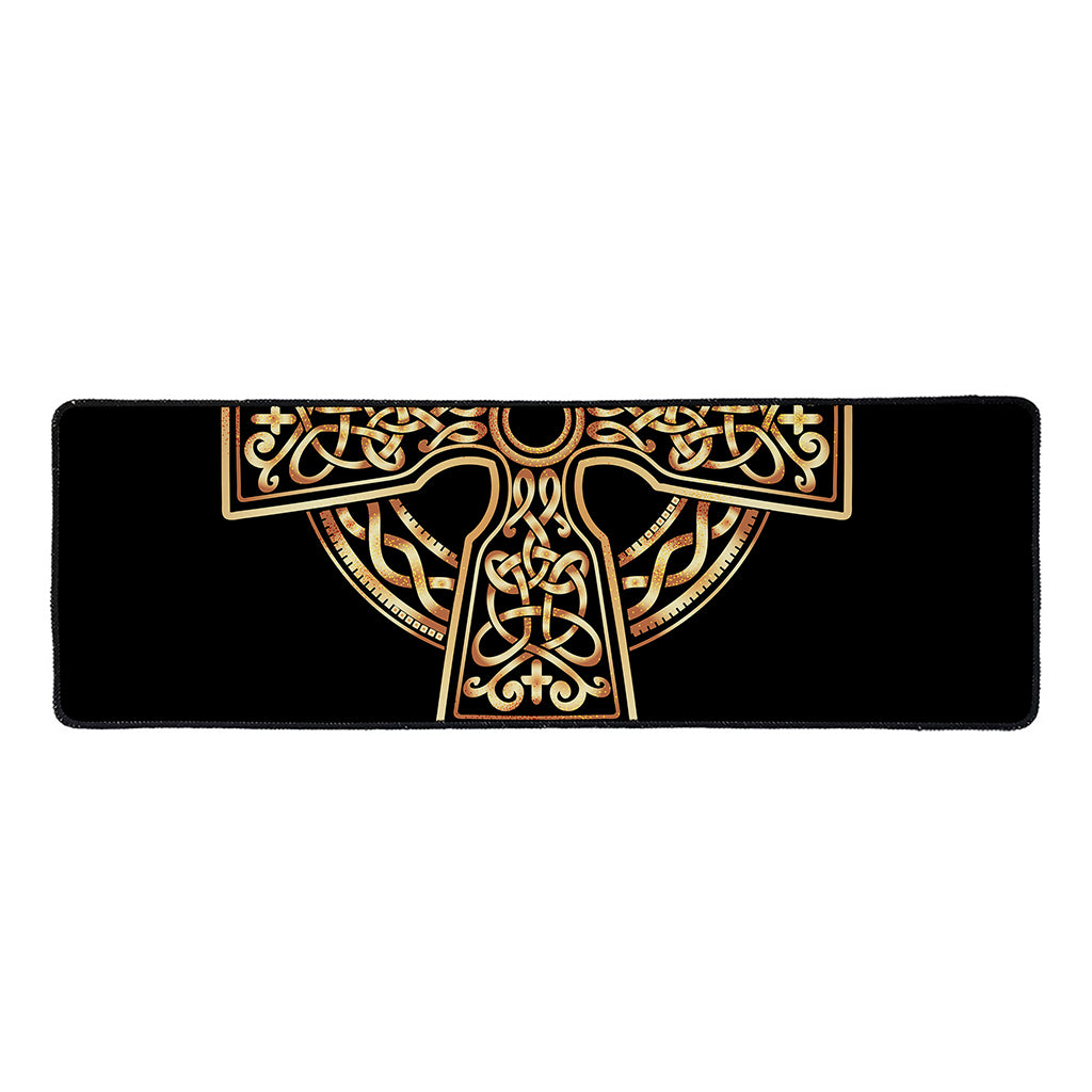 Gold Celtic Knot Cross Print Long Kitchen Mat