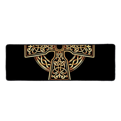 Gold Celtic Knot Cross Print Long Kitchen Mat